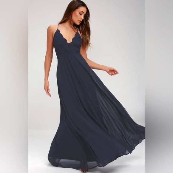 Lulus Dresses & Skirts - Lulus Madelyn navy blue lace maxi dress Sz S nwot
